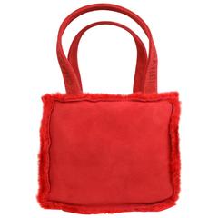 Chanel Red Suede with Feather Trim Handbag 8
