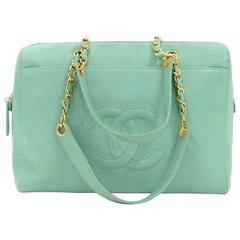 Retro Chanel Green Caviar Leather Large Shoulder Bag