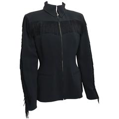 Thierry Mugler Black Structured Shoulder Fringe Jacket 1