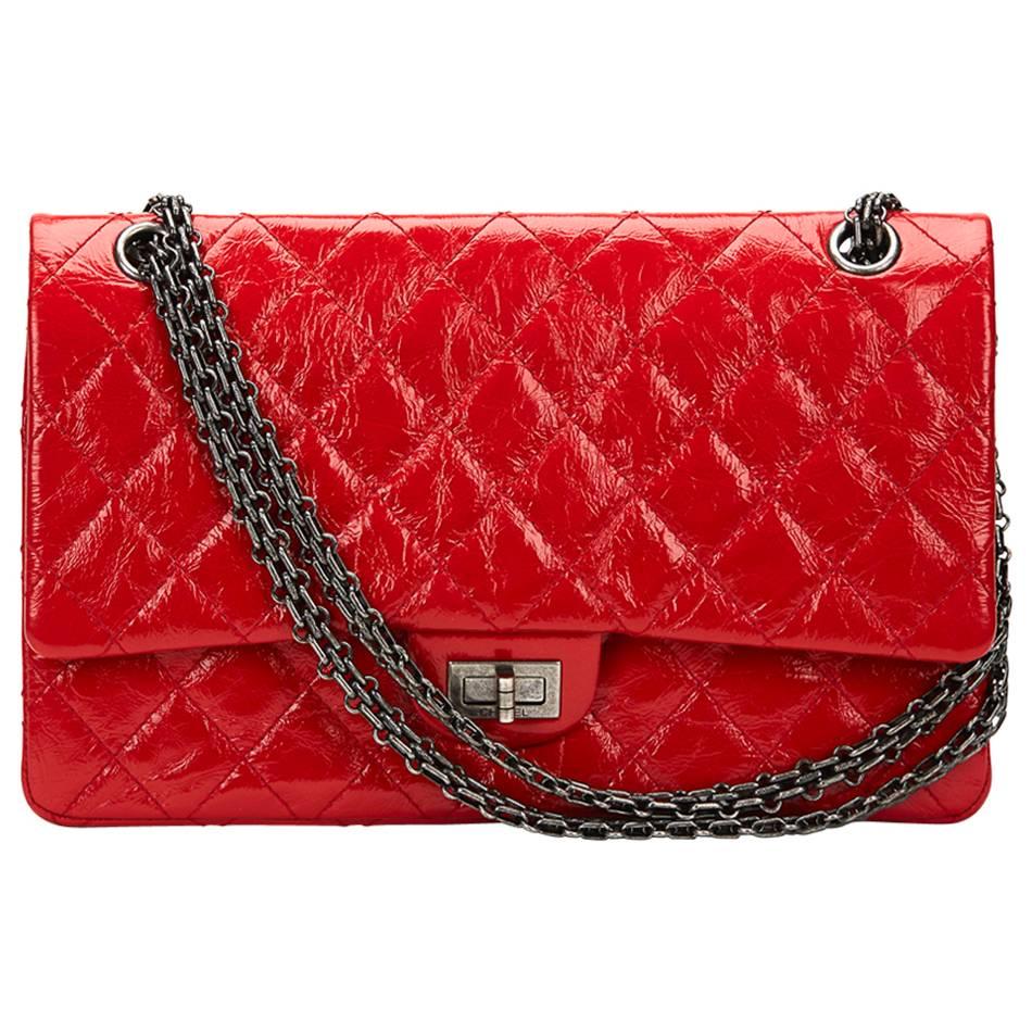 2015 Chanel Red Aged Patent Leather 2.55 Reissue 226 Double Flap Bag