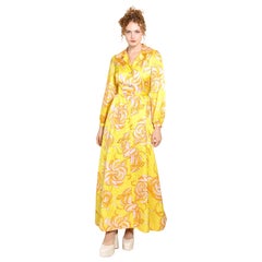 Vintage Saks Fifth Ave Yellow Print & Quilted Dress