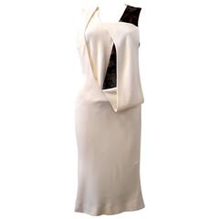Hussein Chalayan White Dress with draped and digitally printed panels 