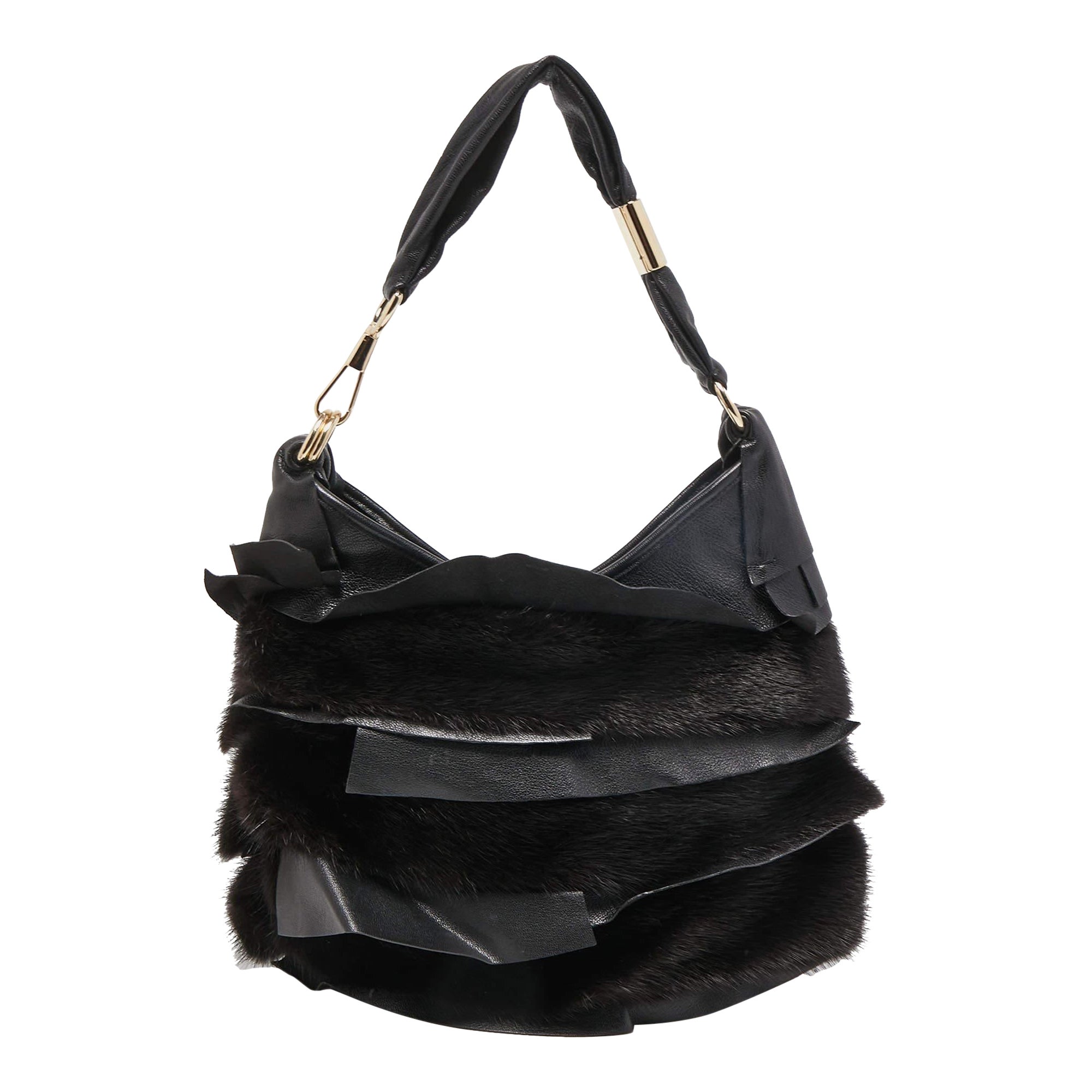 Yves Saint Laurent Black Leather and Calfhair Small St Tropez Hobo