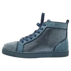 Christian Louboutin Grey Suede Louis Strass High Top Sneakers Size 41