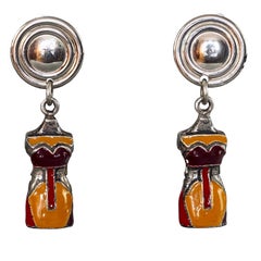 Boucles d'oreilles pendantes vintage JEAN PAUL GAULTIER Iconic Enamel Bust