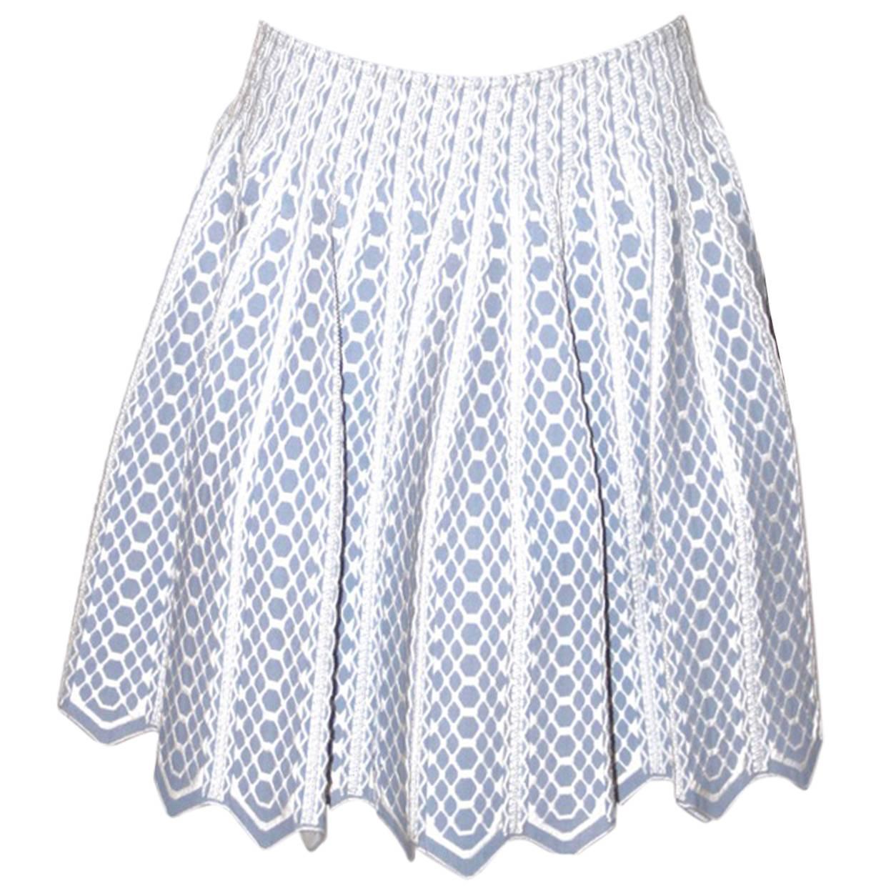 Alaia Flared Skirt - Light Blue and White Knit - Honeycomb Pattern - FR 42