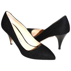 Charlotte Olympia Black Flannel Pumps Black Patent Leather Heel - Pristine Cond.