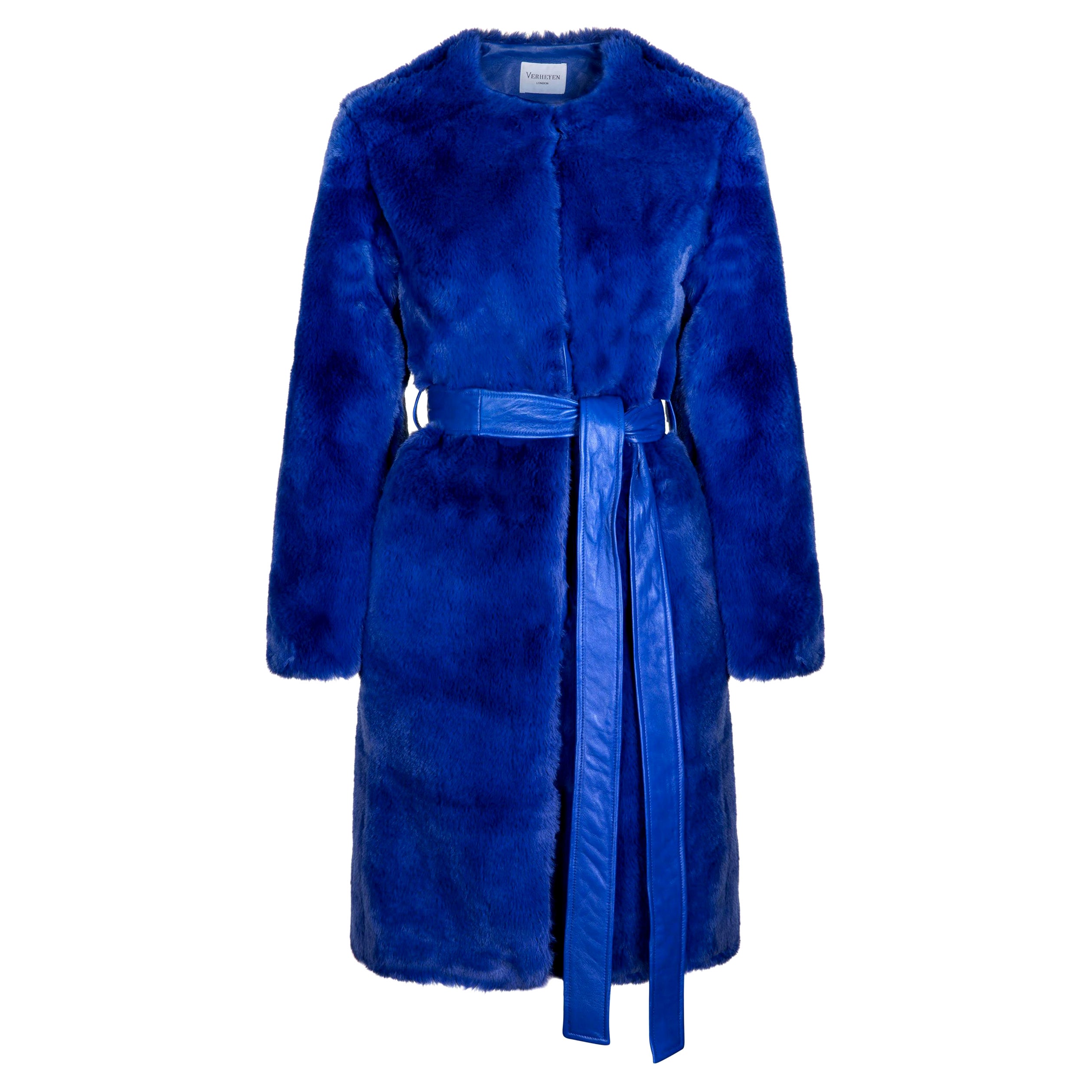 Verheyen London Serena  Collarless Faux Fur Coat in Blue - Size uk 12  For Sale