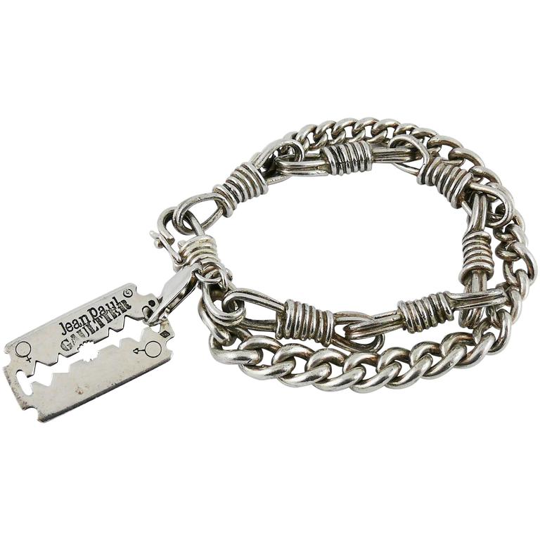 Jean Paul Gaultier Vintage Solid Silver Razor Blade Chain Bracelet Unisex  sur 1stDibs | _