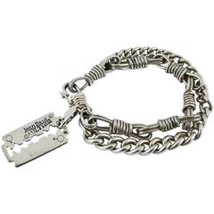 Jean Paul Gaultier Vintage Solid Silver Razor Blade Chain Bracelet Unisex