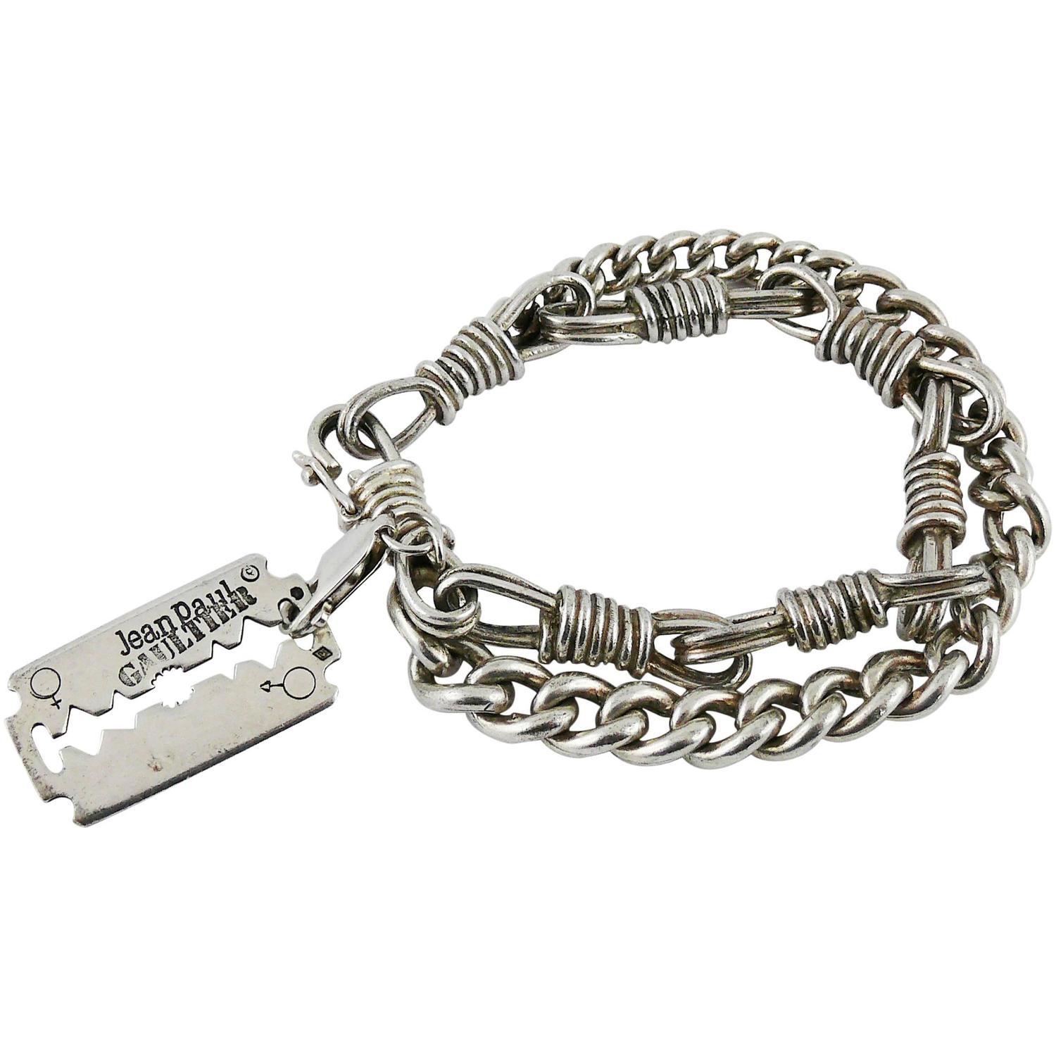 Jean Paul Gaultier Vintage Solid Silver Razor Blade Chain Bracelet