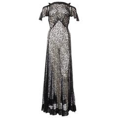 Vintage 1930s Bias Silk Chantilly Lace Gown
