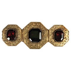Antique Victorian Etched Gold Garnet Brooch