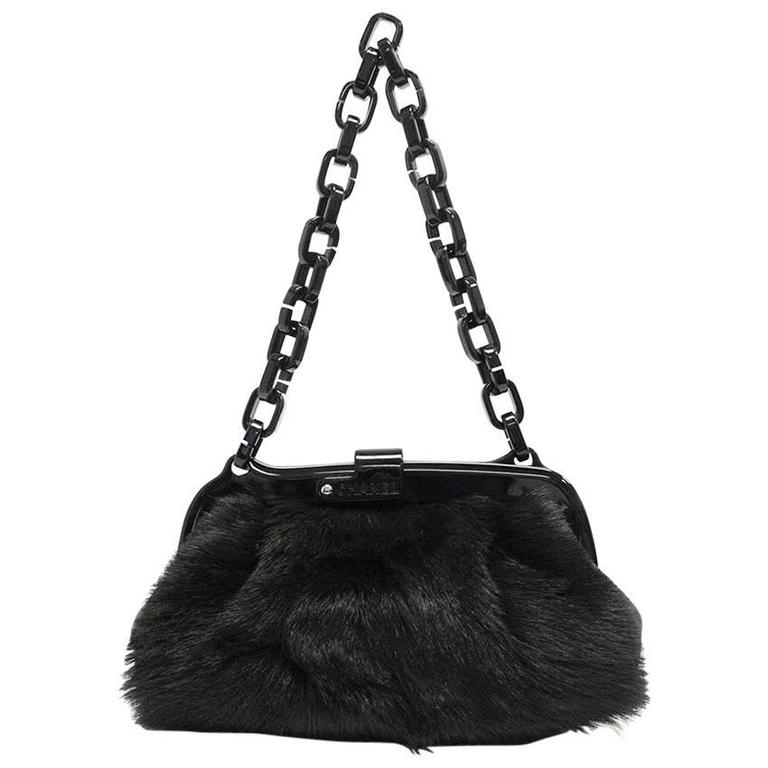 Chanel Black Fur bag with Plastic Chain