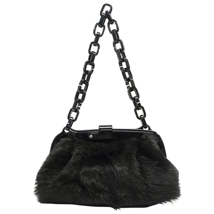 Chanel Black Fur bag with Plastic Chain at 1stDibs chanel plastic