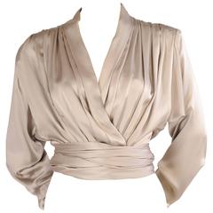 Yves Saint Laurent Couture Pale Grey Silk Charmeuse Wrap Blouse 11