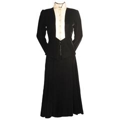 Ungaro Haute Couture Three Piece Black Velvet Cream Silk and Lace Suit 9