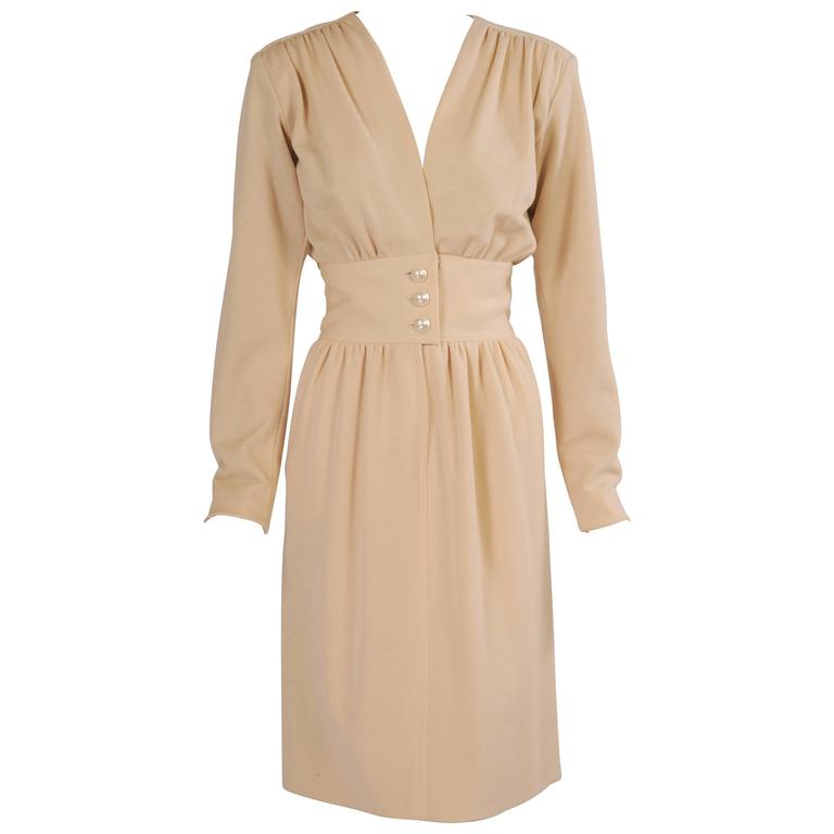 Yves Saint Laurent Haute Couture Cream Wool Dress For Sale at 1stdibs