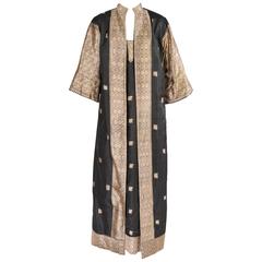 1960's Dress and Coat Black Silk with Silver Metallic Embroidery 2