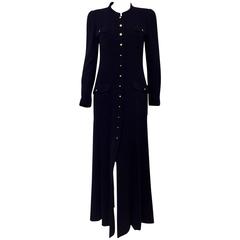 Chanel Fall 1996 Dark Navy Wool Crepe Long Coat Dress W Flap Patch Pockets 11