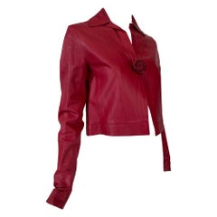 Romeo Gigli Buttery Soft Garnet Leather Cropped Rose Button Spencer Jacket  