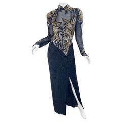1980 Bob Mackie Sexy Silk Chiffon Beaded Sequin Sheer Vintage 80s Gown Dress