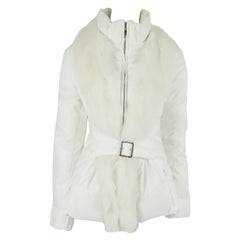 Roberto Cavalli White Puffer Jacket with Fox Fur Trim - 44