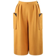 COURREGES PARIS c.1980's Vtg Yellow Wool Cashmere Pleated Wide Leg Capri Pants