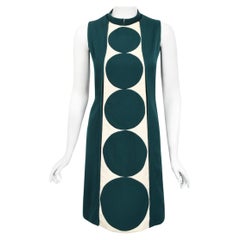 1966 Jacques Esterel Haute Couture Documented Teal Blue Op-Art Mod Dress