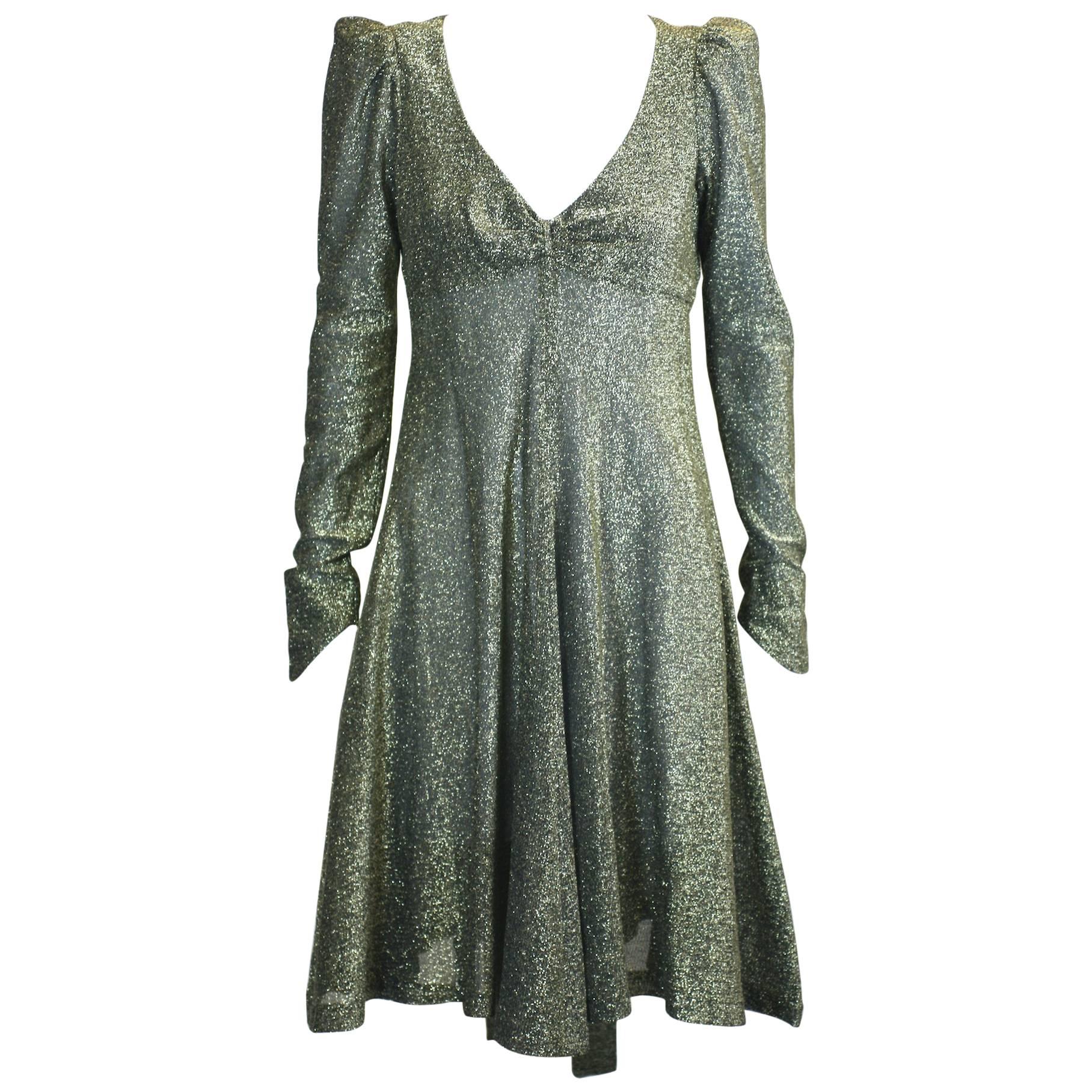 Biba, London Gold Metallic Baby Doll Dress For Sale