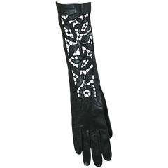 Elegant Cutwork Black Leather Gloves