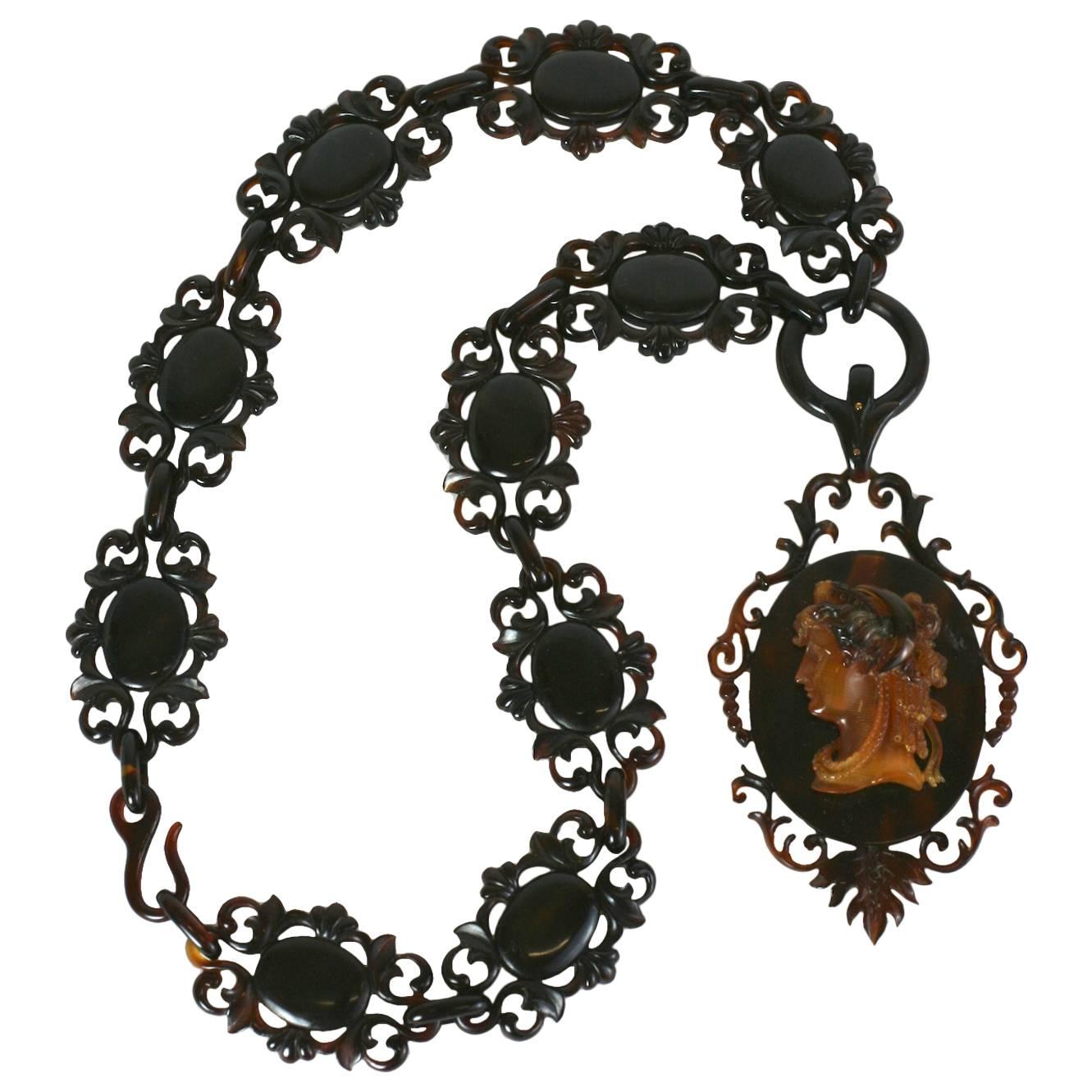 Amazing Victorian Tortoise Cameo Necklace For Sale