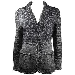 Chanel Jacket - 10 12 44 - Gripoix Glass Buttons CC Logo Black White Gray Tweed