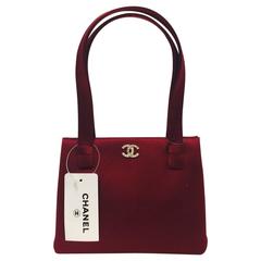 1990s Chanel Bordeaux Silk Evening Handbag From Neiman Marcus NWT Serial 5706549