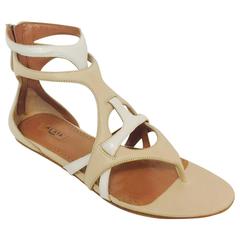 Azzedine Alaia Color Bocked Thong Sandals W Sculpted Vamps & Ankle Straps