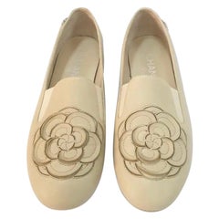 Chanel Beige Camellia Loafers Ballet Flats