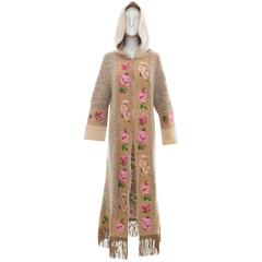 John Galliano For Christian Dior Shearling Duster With Embroidered Suede Trim