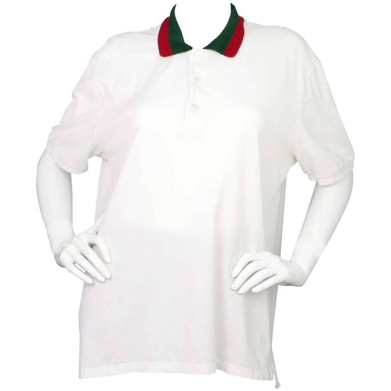 Gucci Men's White Polo Shirt with Web Collar Sz XXXL Sale at 1stDibs gucci web collar polo shirt, white polo with collar, white gucci polo and green collar