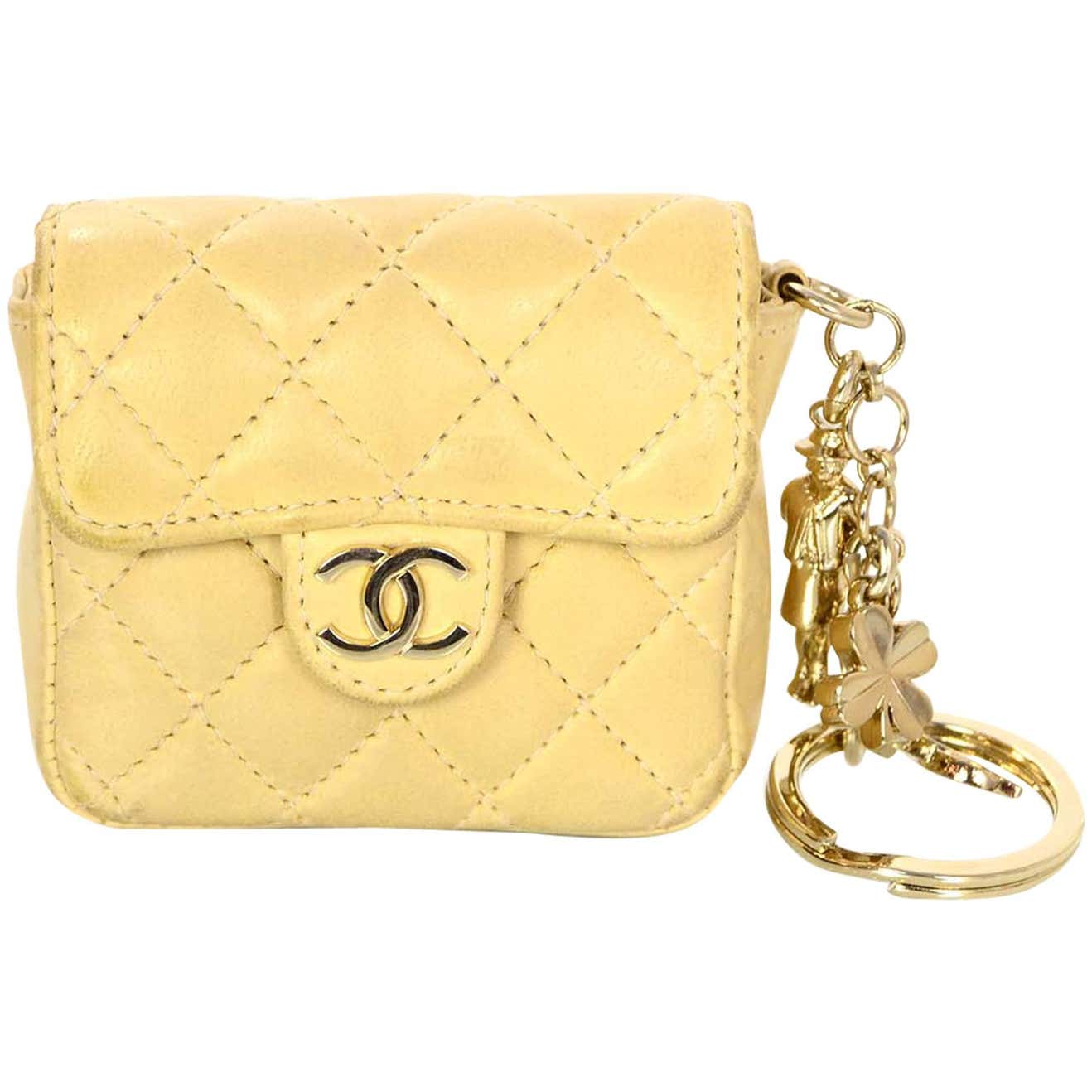 Channel Keychain Chanel Beige Quilted Mini Flap Bag Key Ring/ Bag Charm For Sale at ...