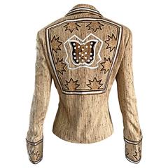 Vintage Christian Dior By John Galliano Tan Butterfly Embroidered Sequin Blazer Jacket