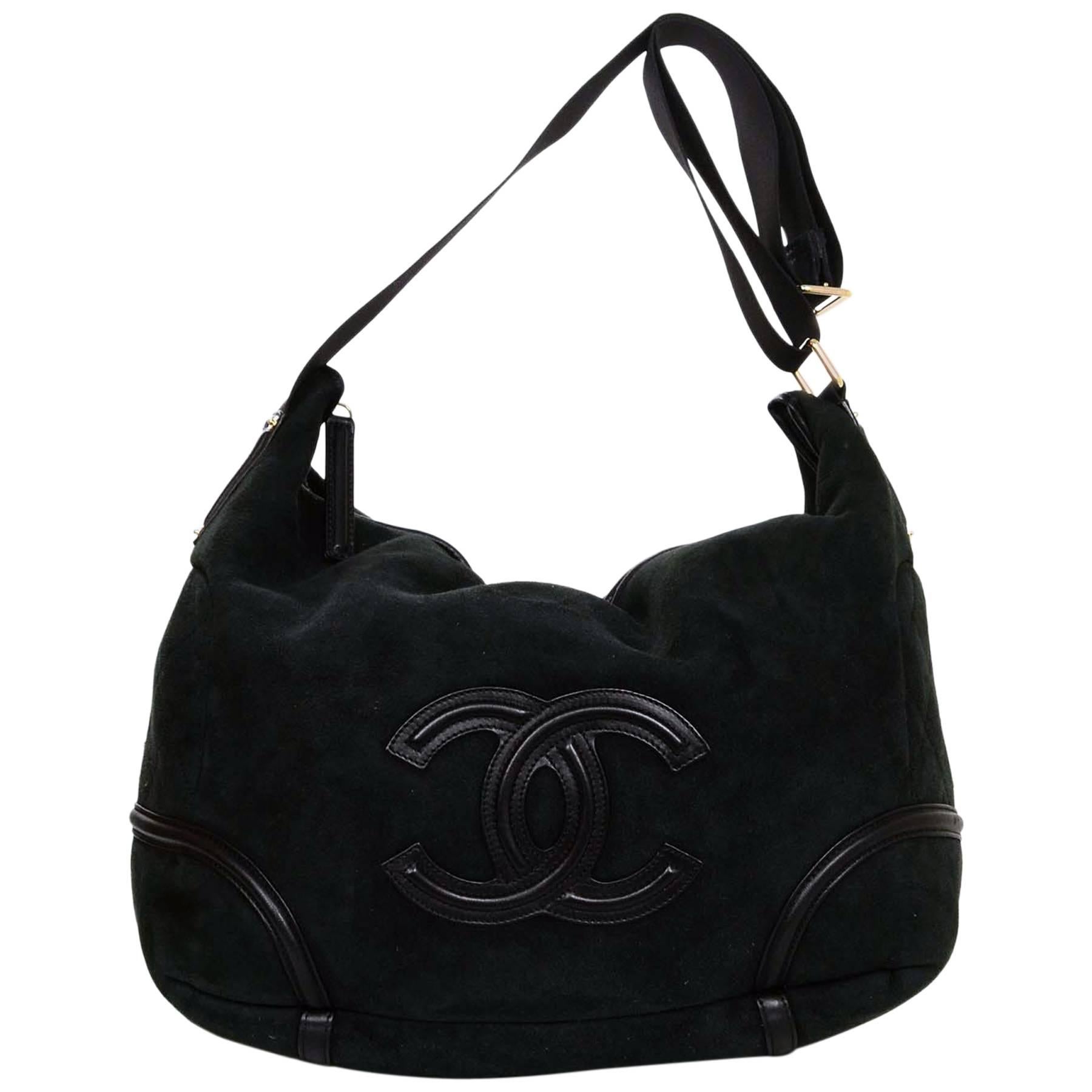 Chanel Black Shearing CC Zip Top Messenger Bag 