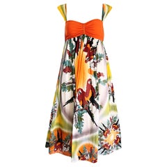 Jean Paul Gaultier Vintage 1990s ' Parrot ' Print 90s Empire Waist Boho Dress