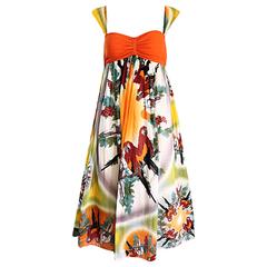 Jean Paul Gaultier Vintage 1990s ' Parrot ' Print 90s Empire Waist Boho Dress 2