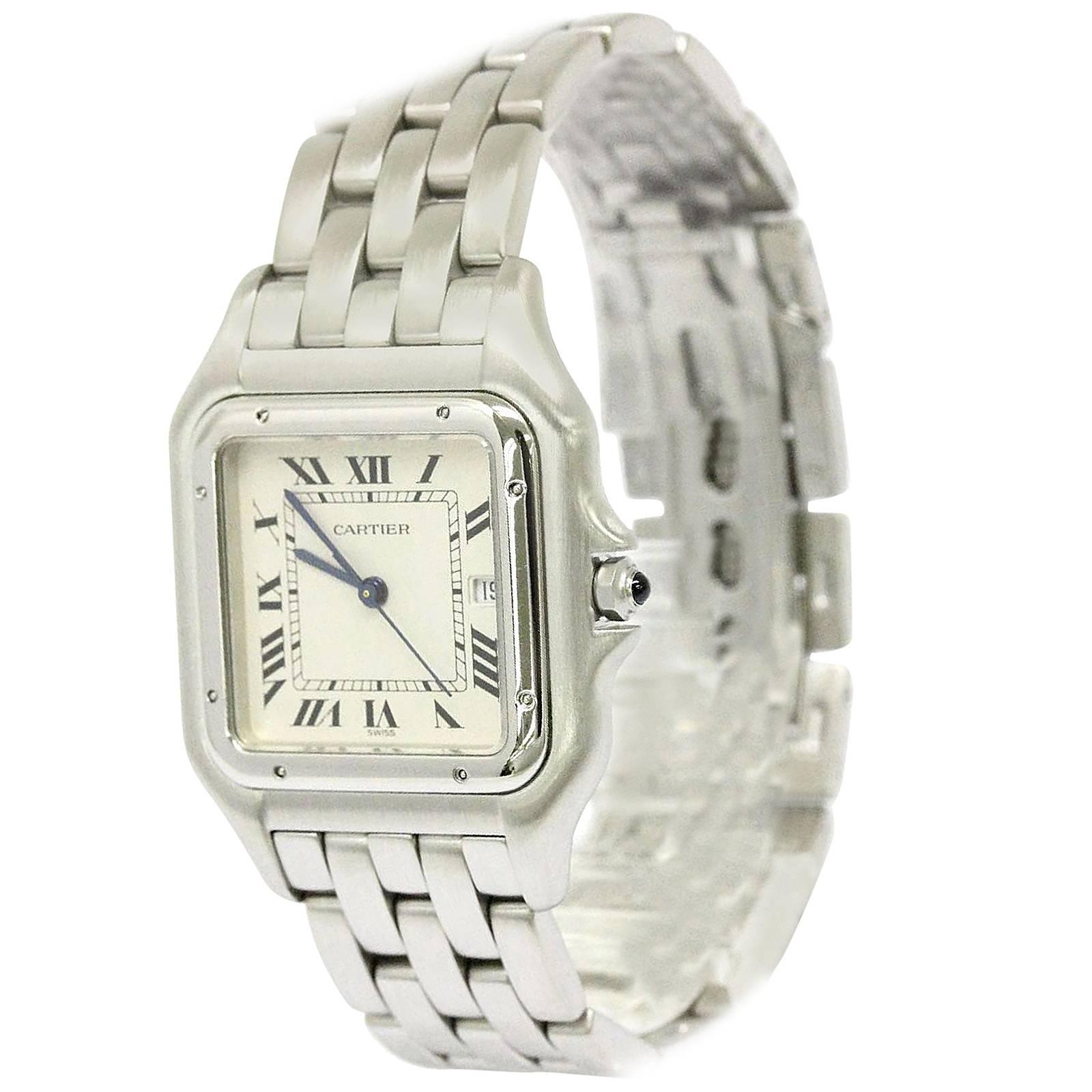 Cartier Panthere Datejust Stainless Steel Chain Link Mid Size Watch in Box