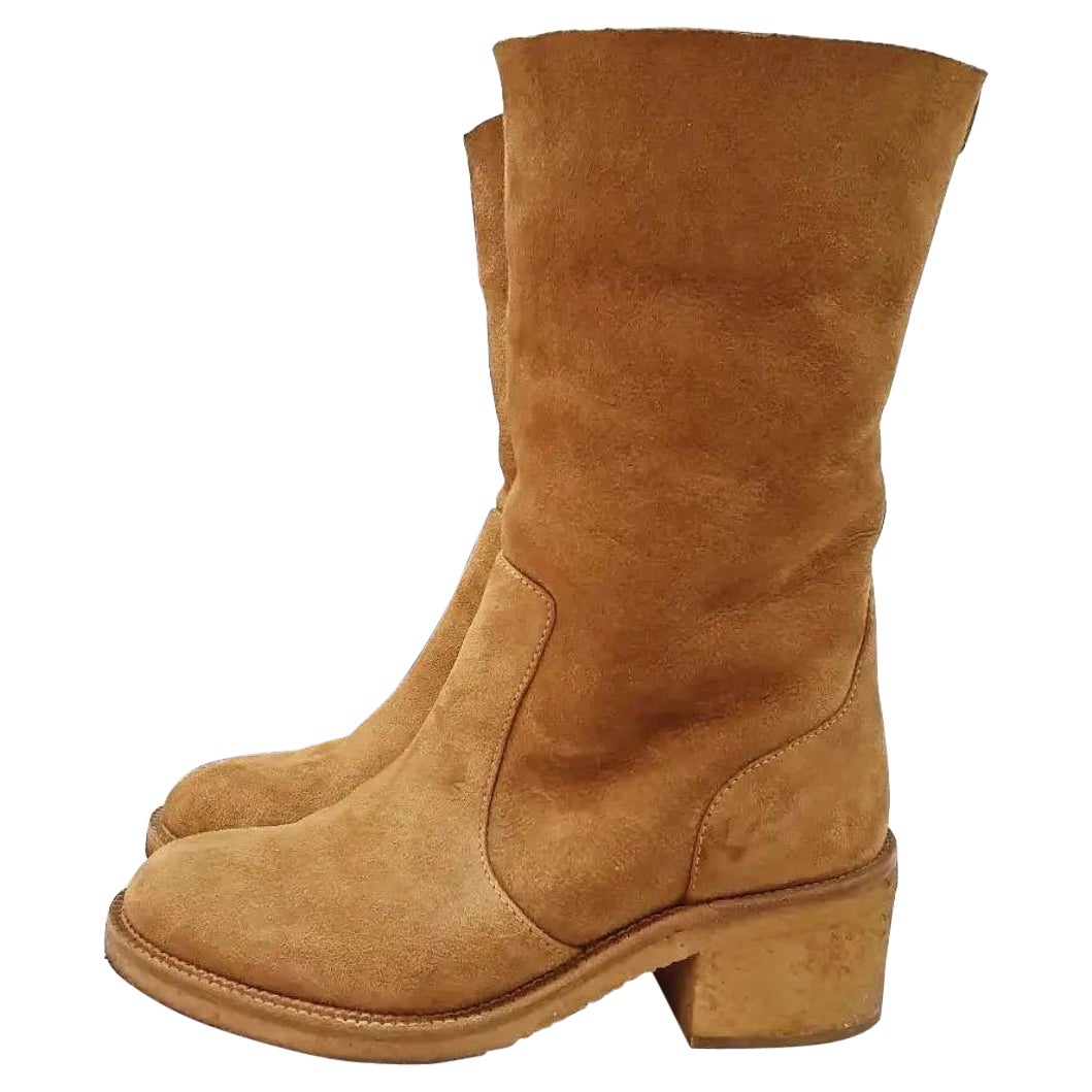 Chanel Camel Suede Fur Boots For Sale