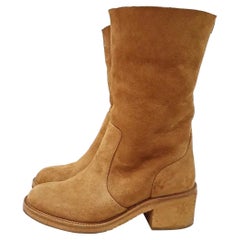 Used Chanel Camel Suede Fur Boots