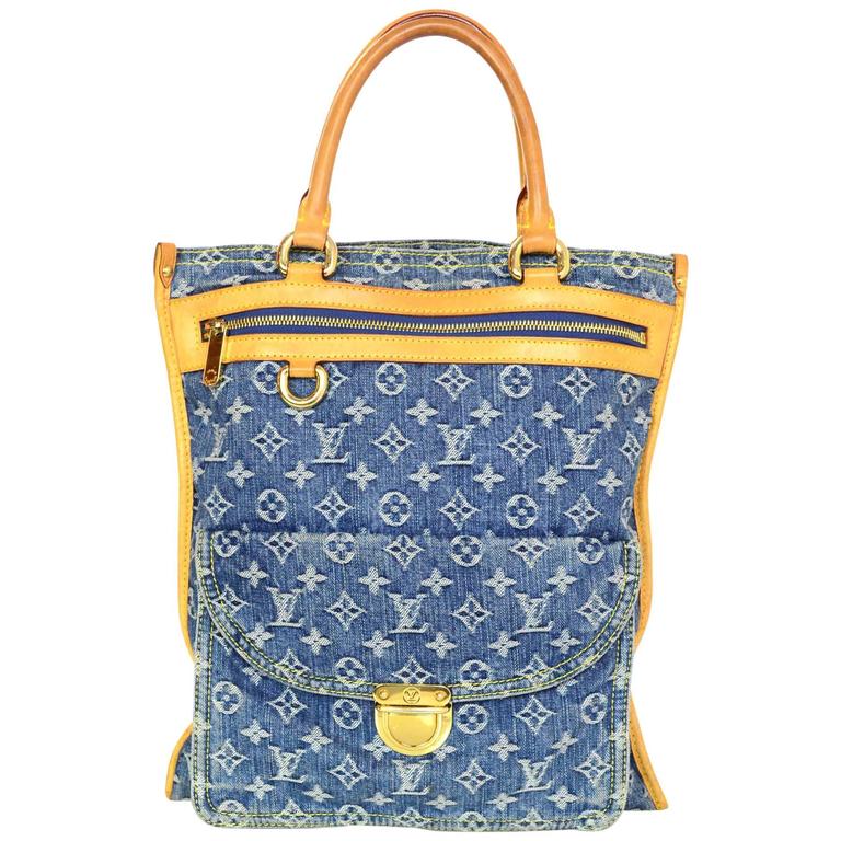 Louis Vuitton Denim Monogram Sac Plat Tote Bag For Sale at 1stdibs