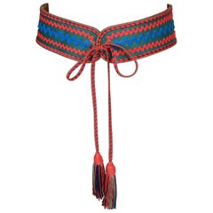 1970's YVES SAINT LAURENT belt with ric-rac accents, long ties and tassels