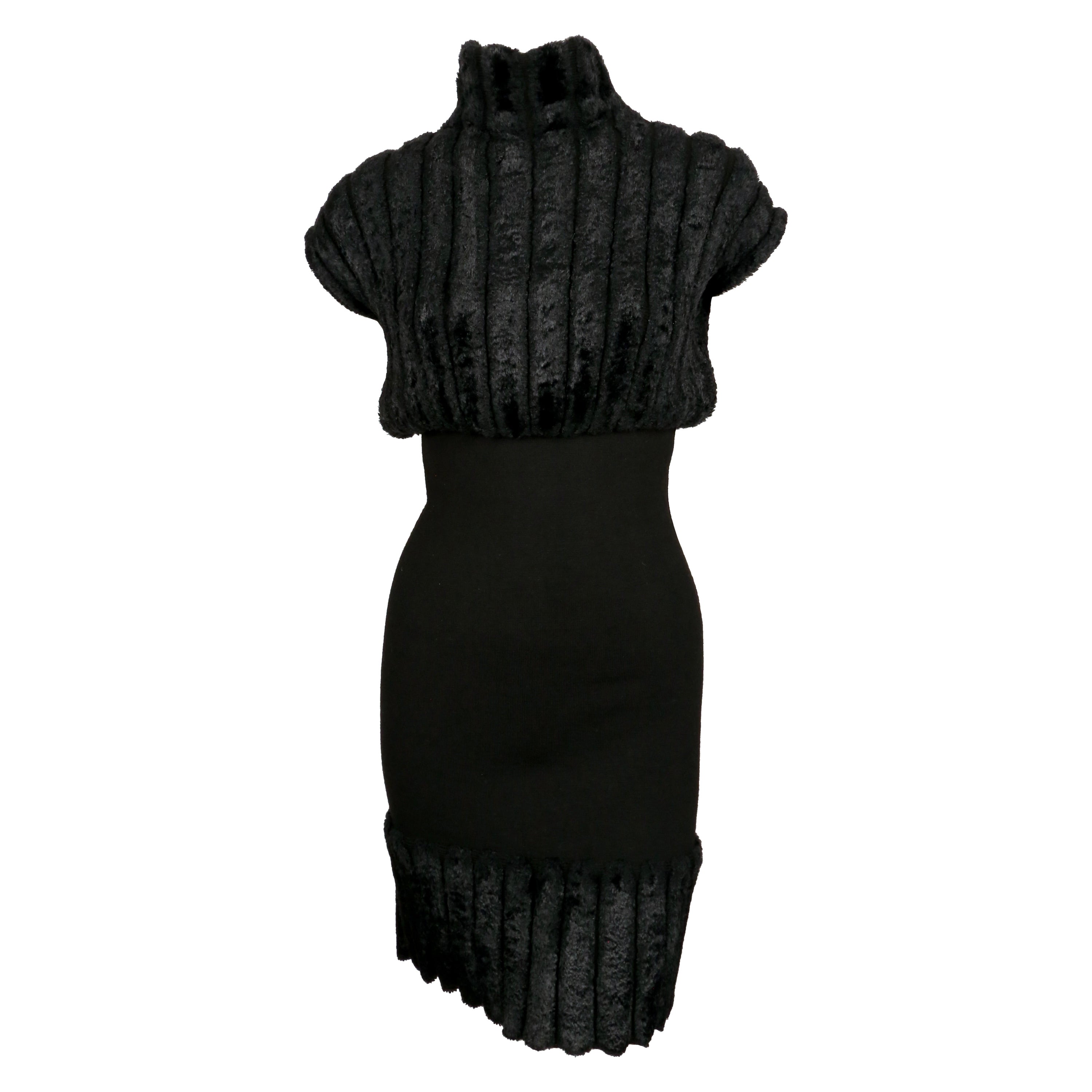 1991 AZZEDINE ALAIA black ribbed chenille dress For Sale