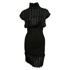 Vintage 1991 AZZEDINE ALAIA black ribbed chenille dress